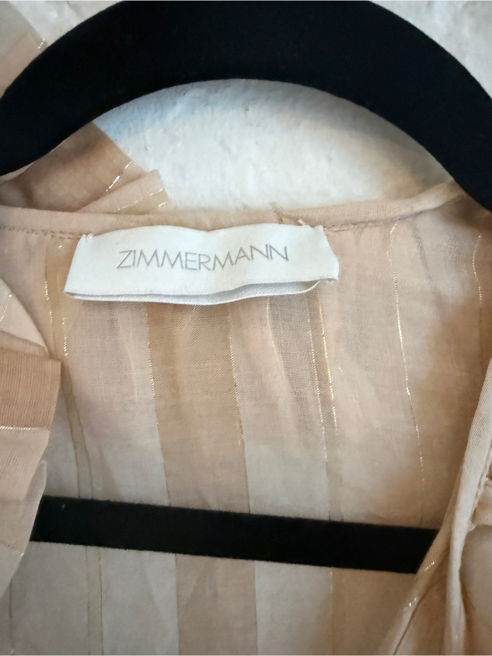Zimmermann Sheer Striped Ruffle-Neck Blouse in Beige and Cream - Picture 3 of 6